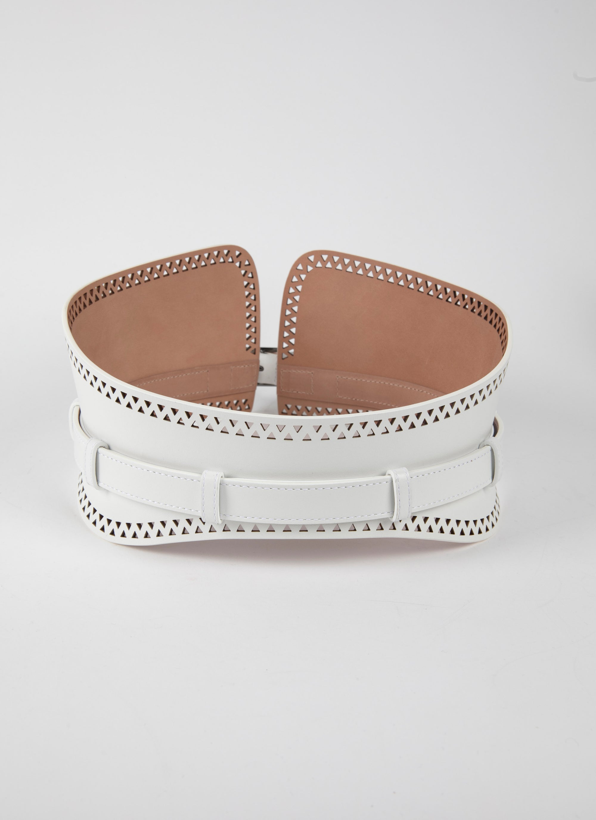 Wide openwork belt in leather - Optic White
