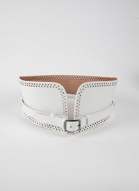 Wide openwork belt in leather - Optic White
