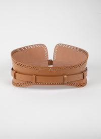 Ceinture large à motif ajourée en cuir - Tan Clair