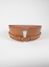 Ceinture large à motif ajourée en cuir - Tan Clair