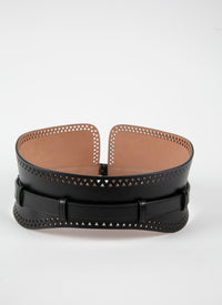 Wide openwork belt in leather - Black intense