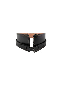 Wide openwork belt in leather - Black intense