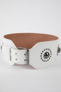 Studded buckle belt in leather - Optic White