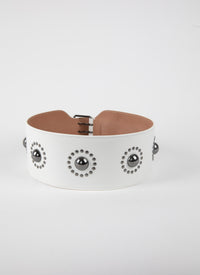 Studded buckle belt in leather - Optic White