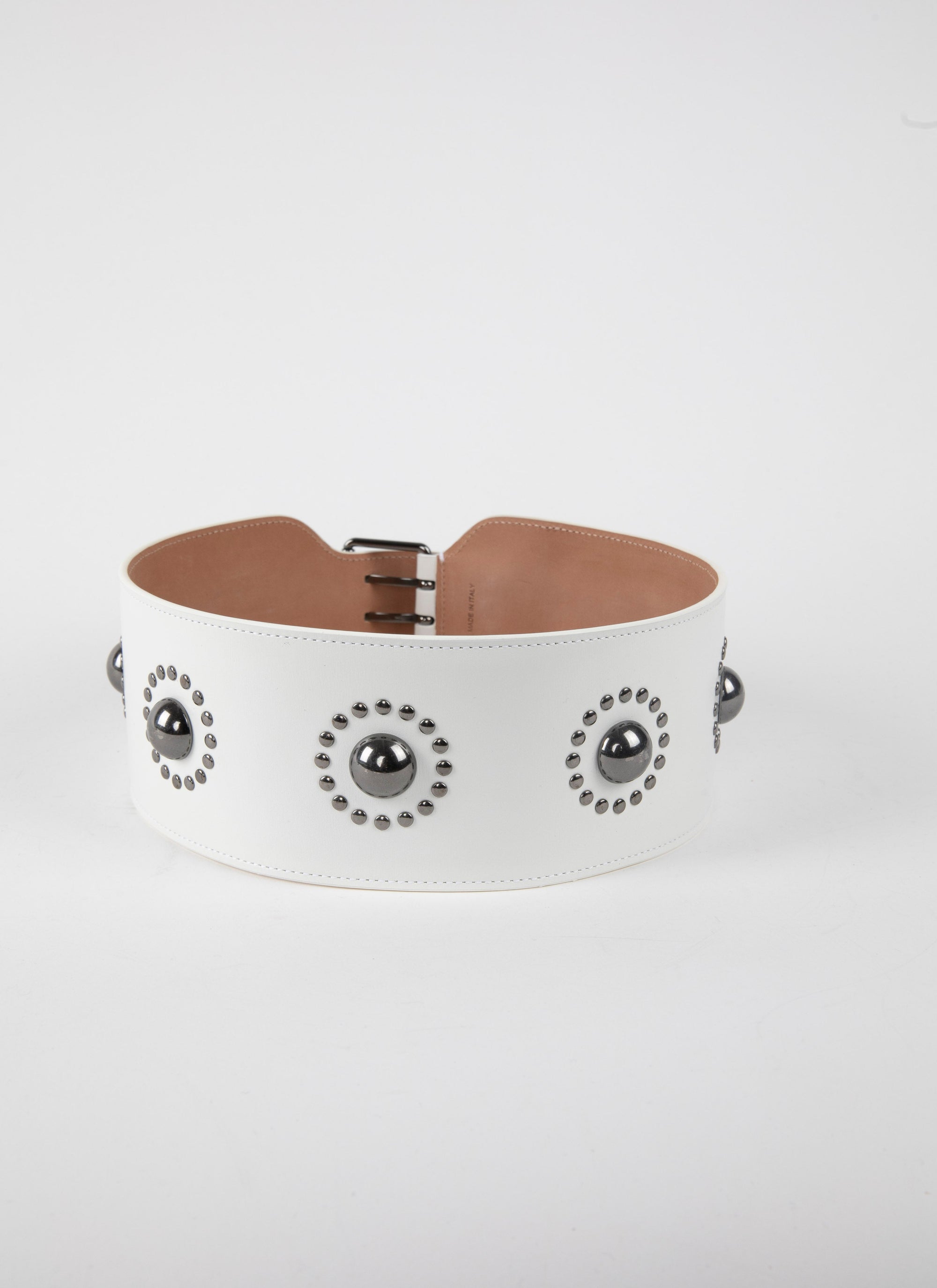 Studded buckle belt in leather - Optic White
