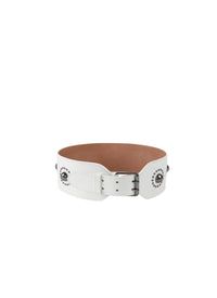 Studded buckle belt in leather - Optic White