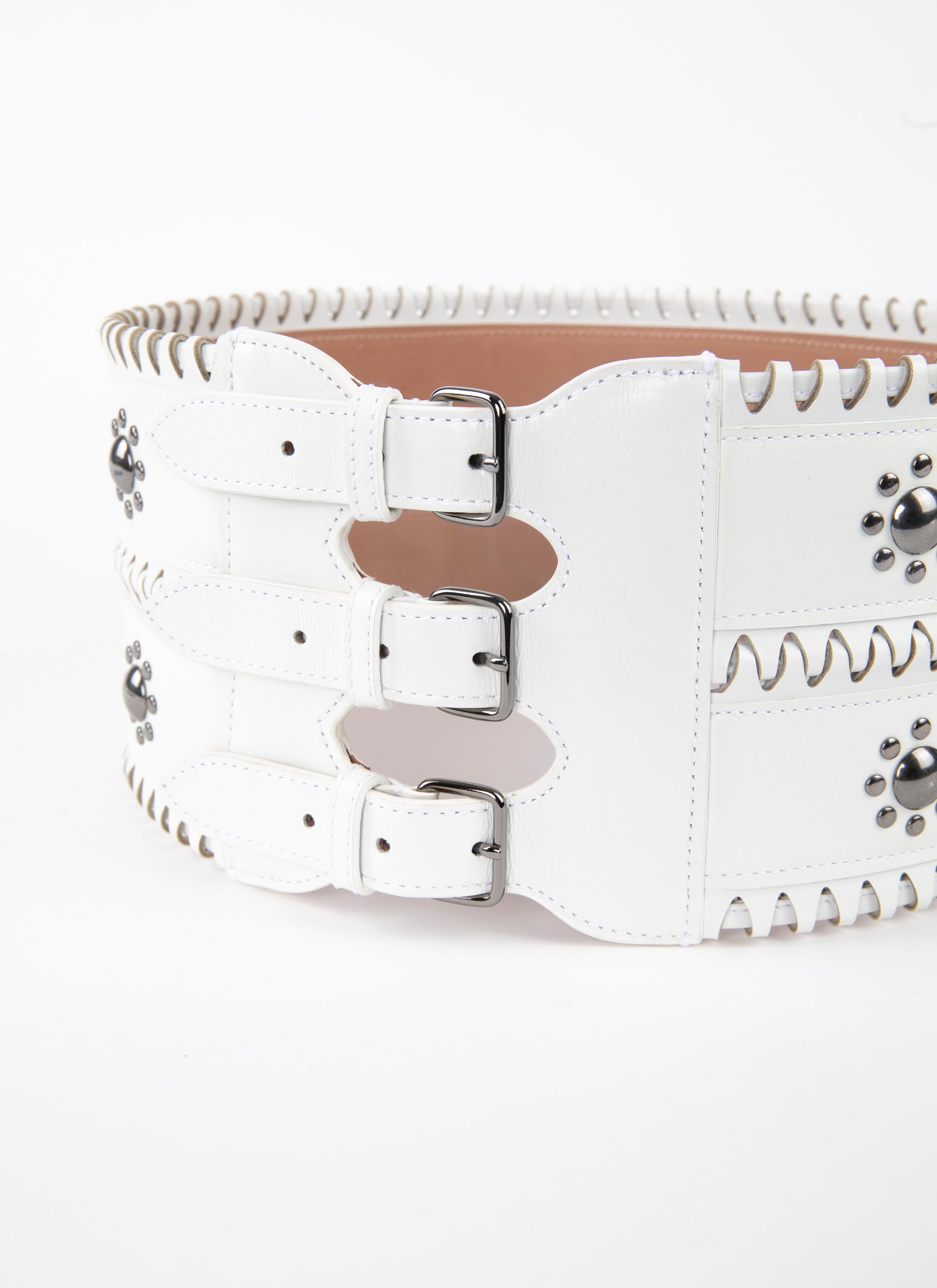 Ceinture corset hinge en cuir - Blanc Optique