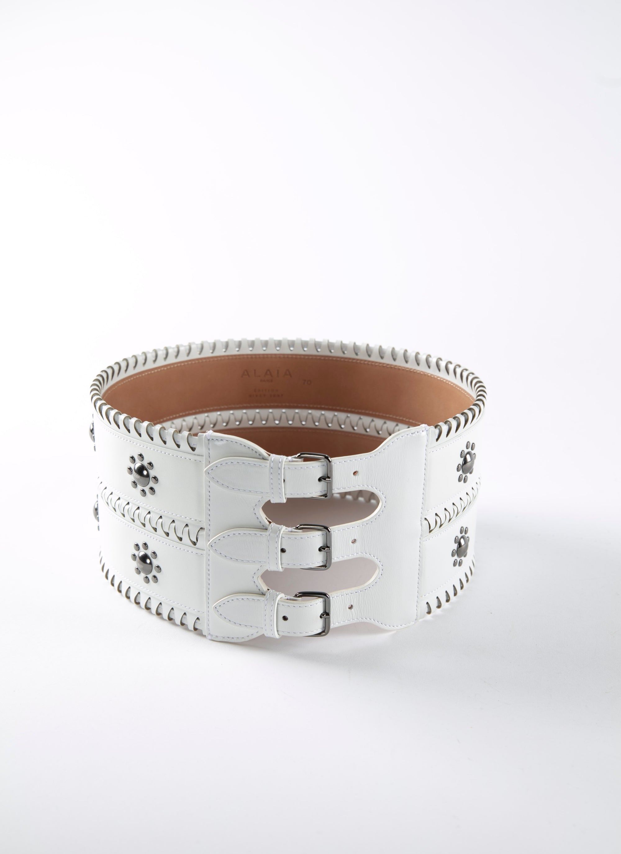 Ceinture corset hinge en cuir - Blanc Optique