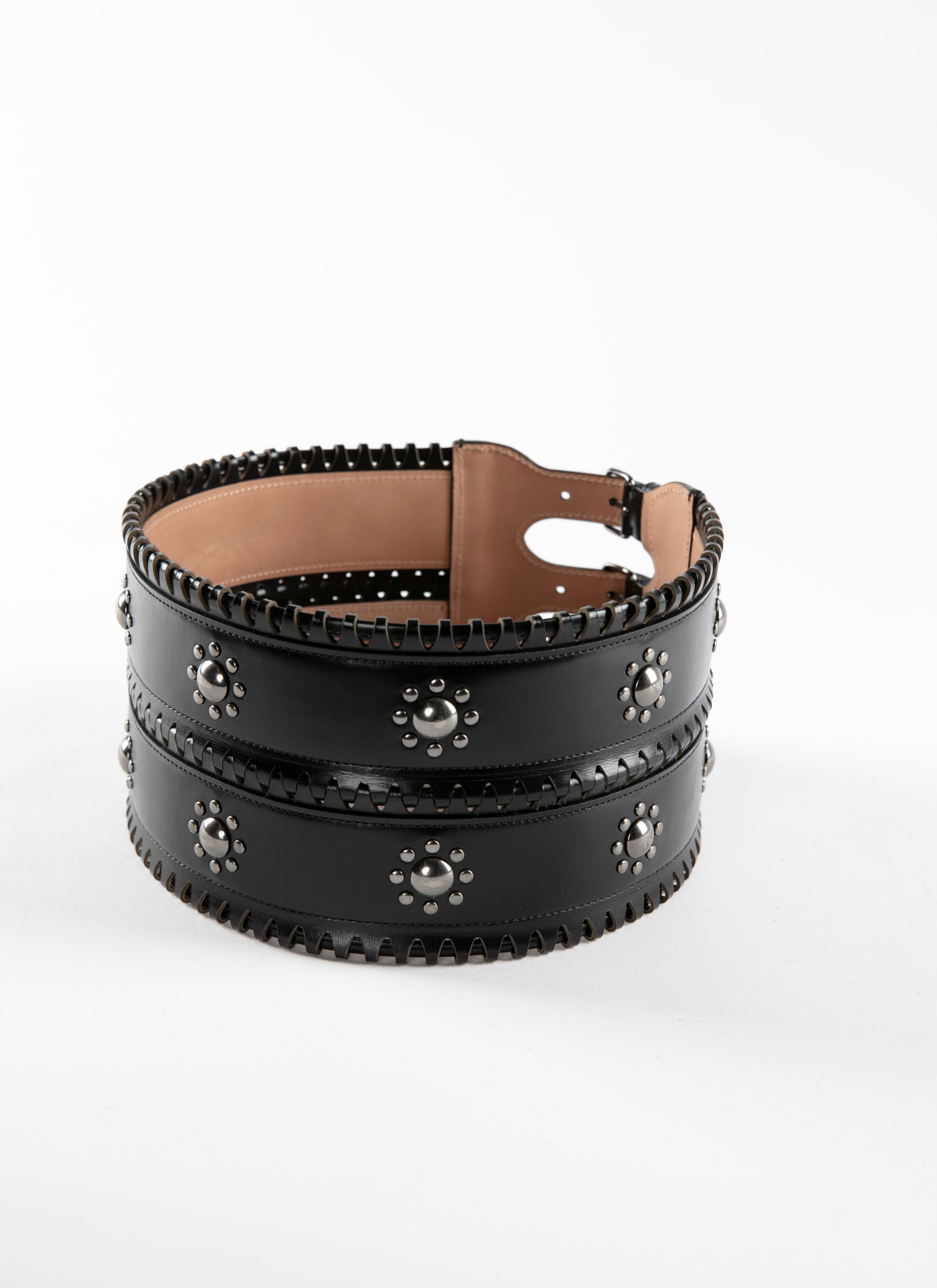 Ceinture corset hinge en cuir - Noir & Ruthenium