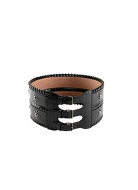 Ceinture corset hinge en cuir - Noir & Ruthenium