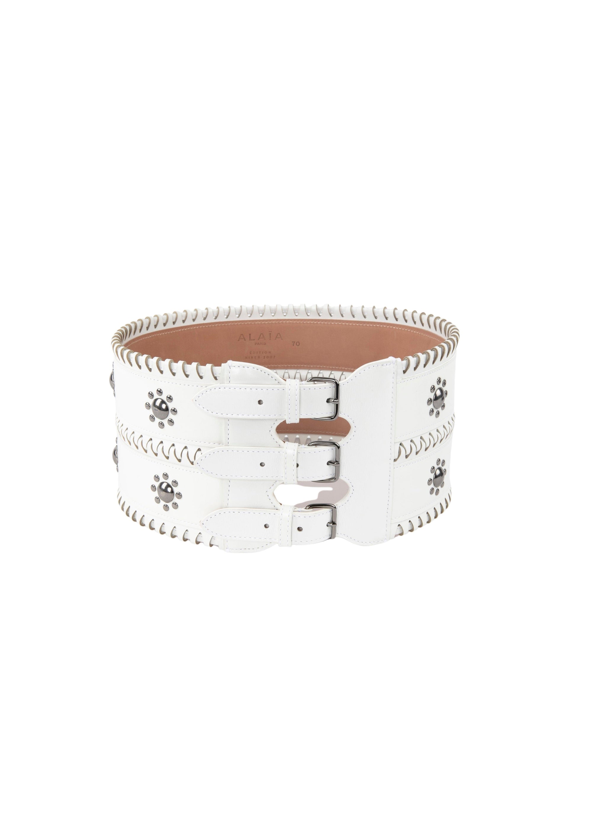 Ceinture corset hinge en cuir - Blanc Optique
