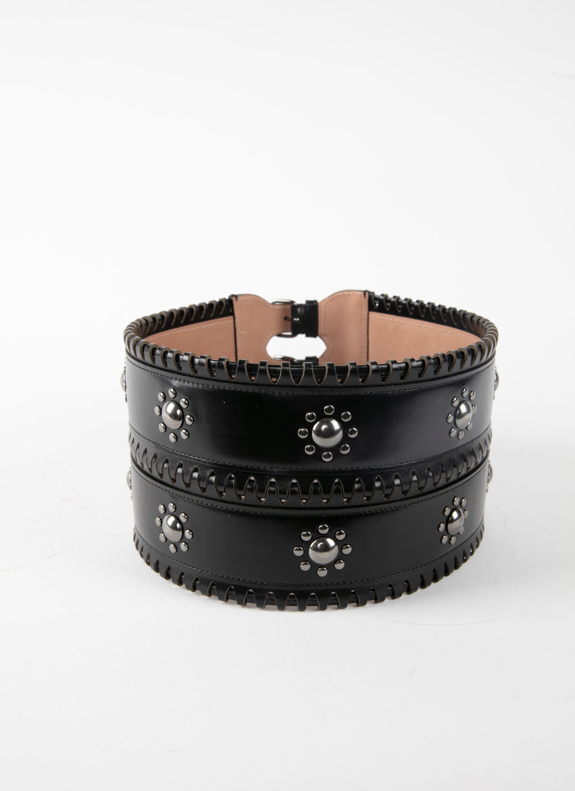 Ceinture corset hinge en cuir - Noir & Ruthenium
