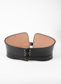 Ceinture évasée lacée en cuir - Noir