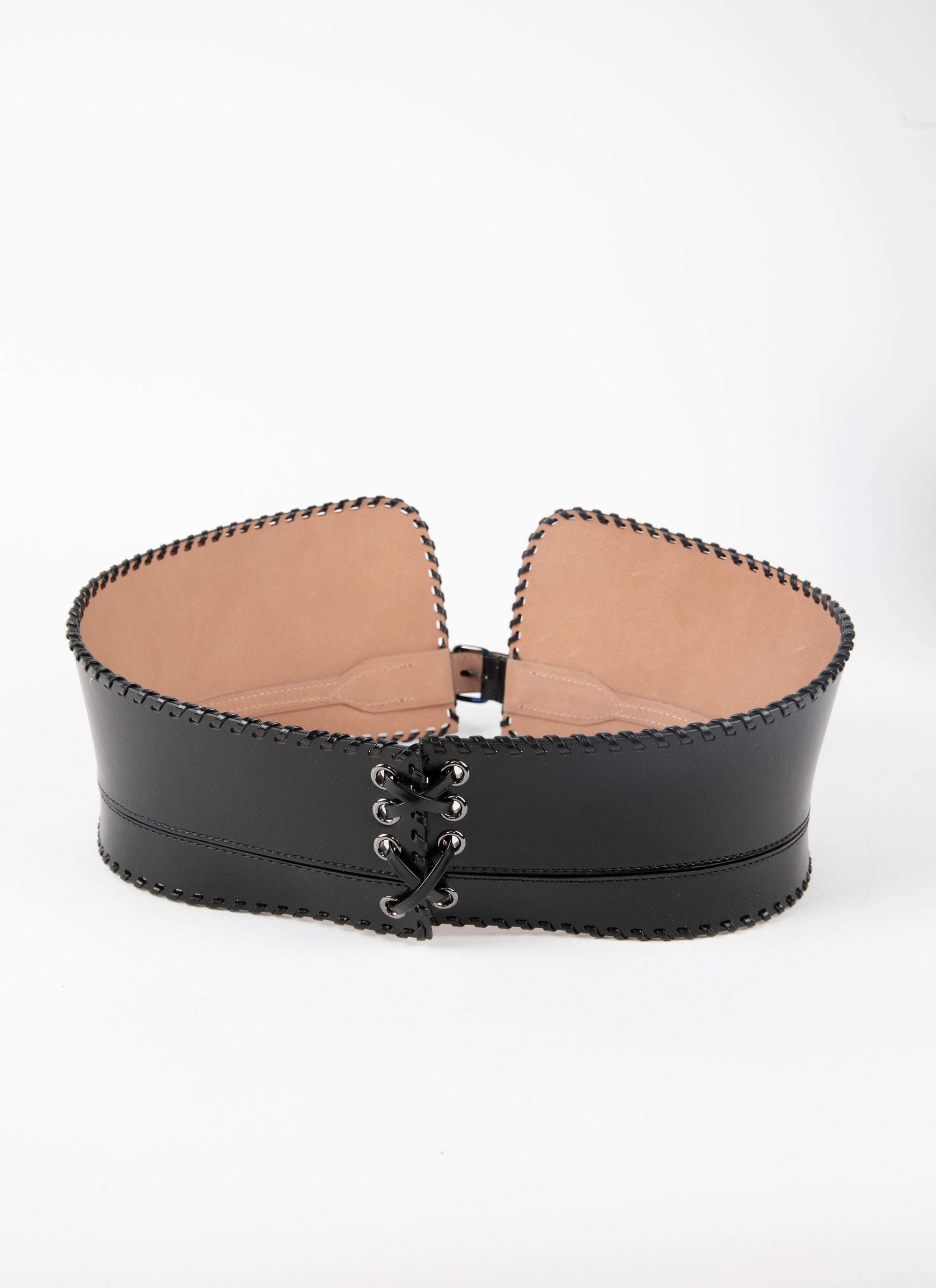 Ceinture évasée lacée en cuir - Noir
