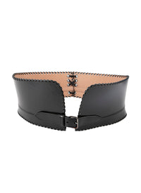 Ceinture évasée lacée en cuir - Noir