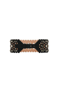 Ceinture plate perforée et cloutée en cuir - Noir