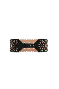 Ceinture plate perforée et cloutée en cuir - Noir