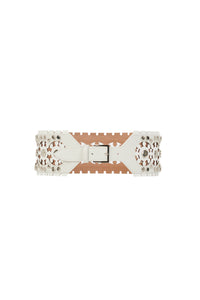 Ceinture plate perforée et cloutée en cuir - Blanc Optique