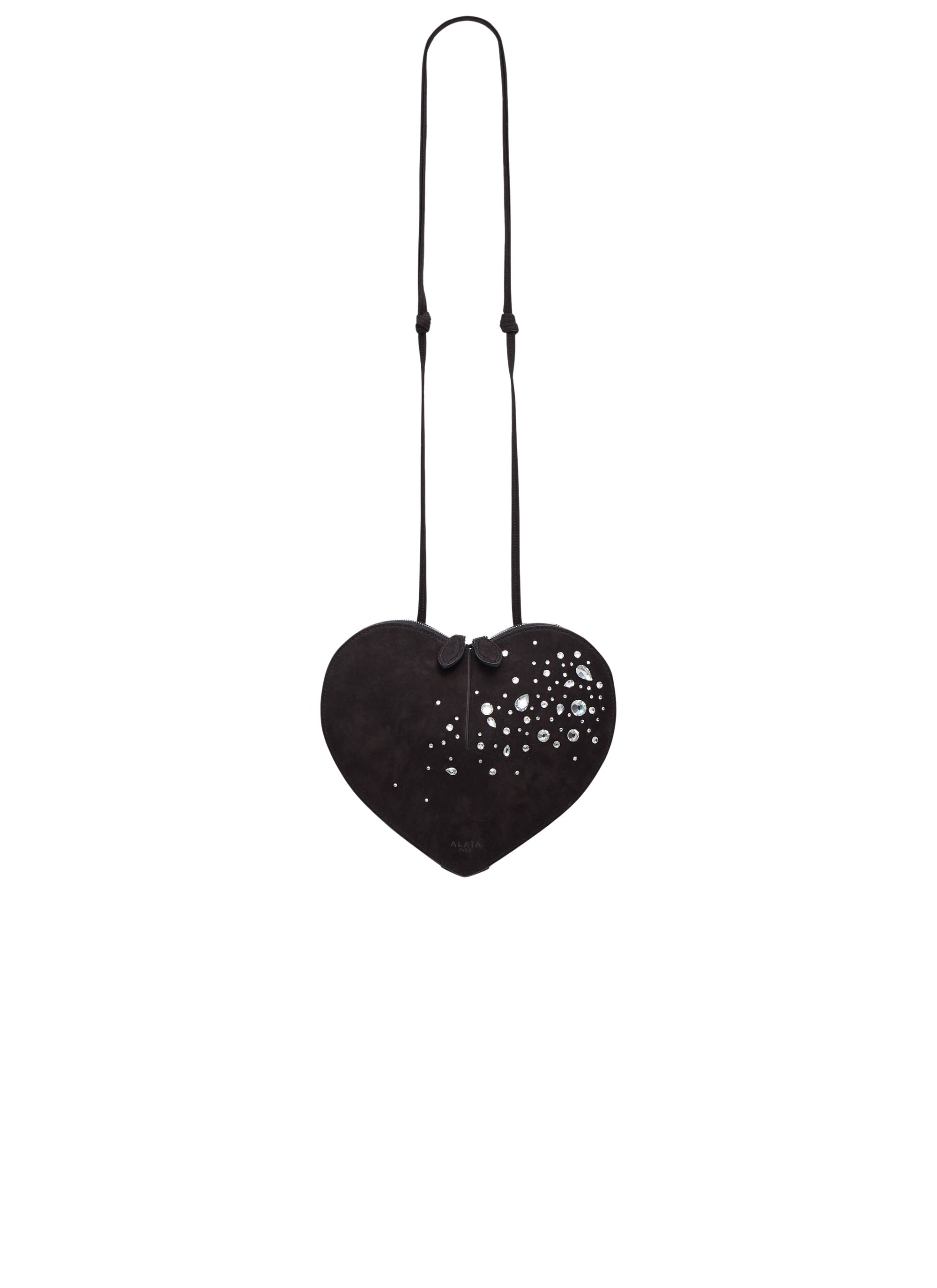 Sac Le Cœur en cuir et cristal - Noir