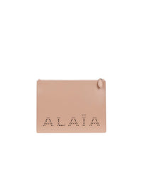 Grande pochette avec logo en cuir - Sable