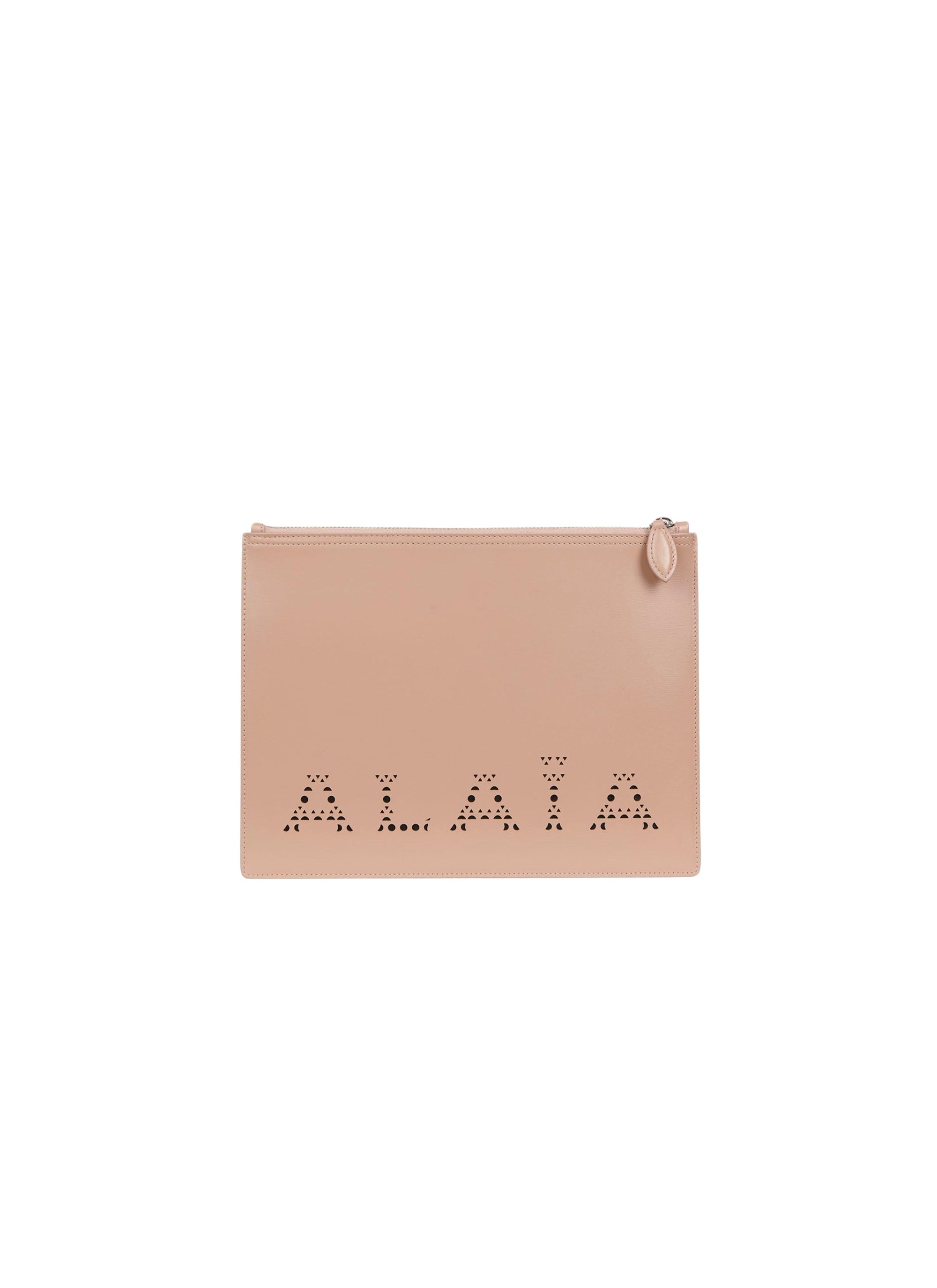 Grande pochette avec logo en cuir - Sable