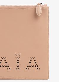 Grande pochette avec logo en cuir - Sable