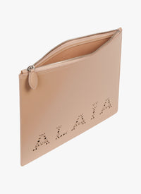 Grande pochette avec logo en cuir - Sable