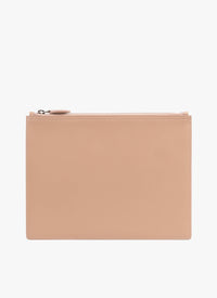 Grande pochette avec logo en cuir - Sable