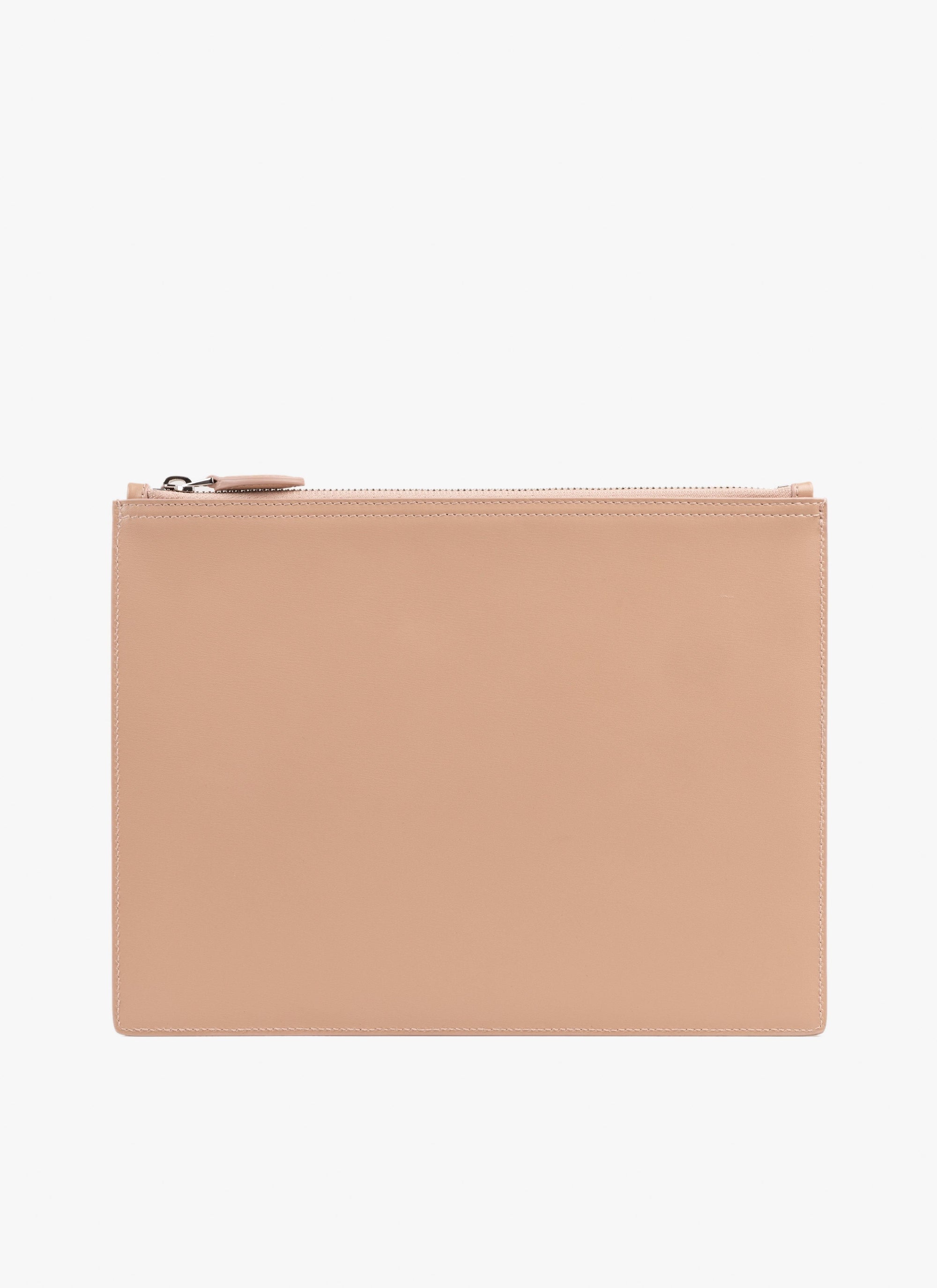 Grande pochette avec logo en cuir - Sable