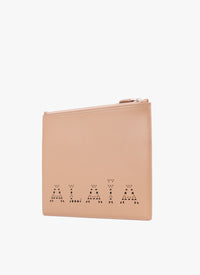 Grande pochette avec logo en cuir - Sable