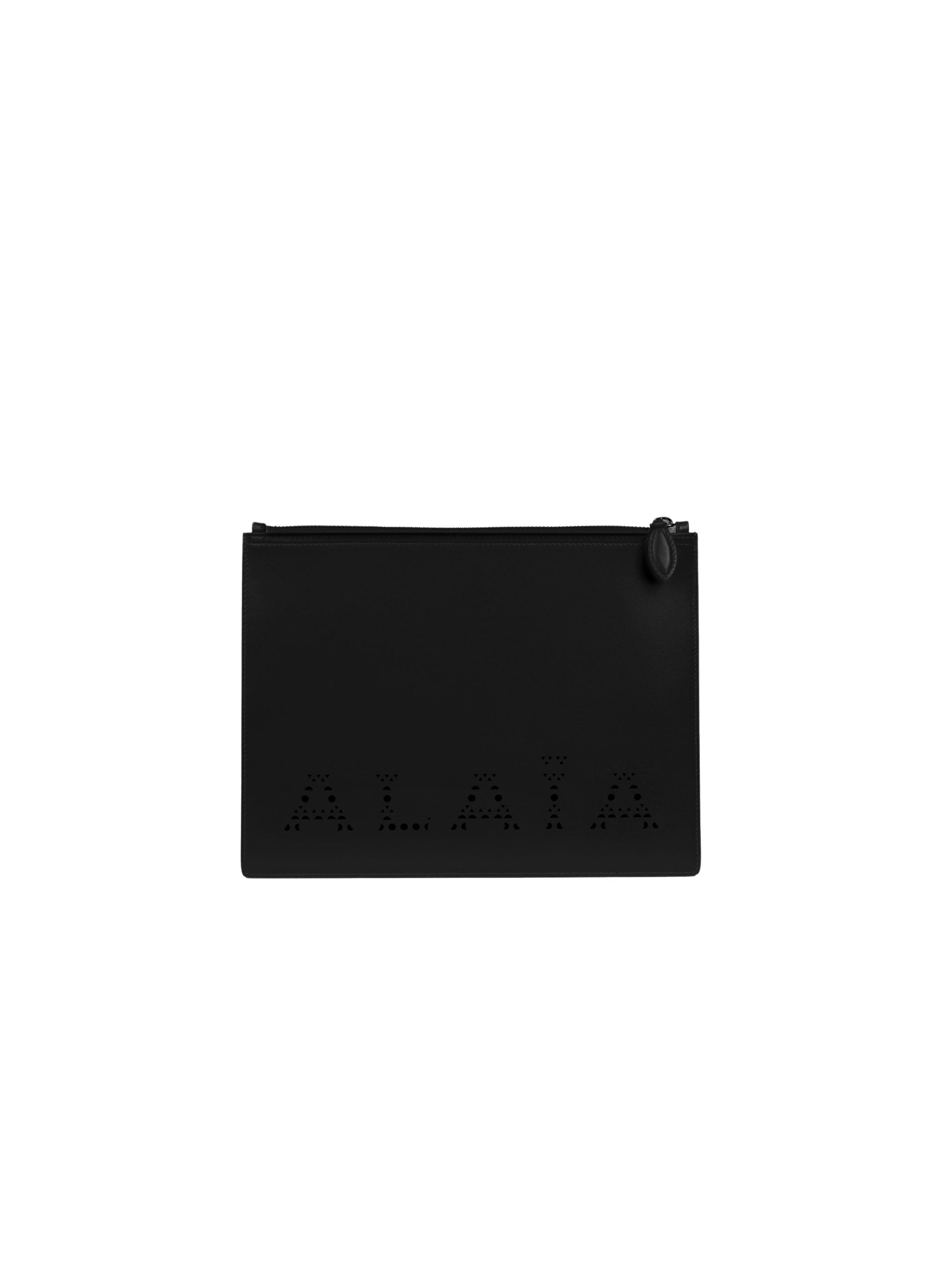 Large leather logo pouch - Black
