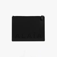 Large leather logo pouch - Black
