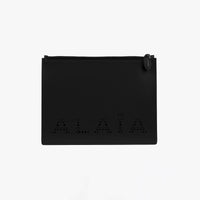 Large leather logo pouch - Black