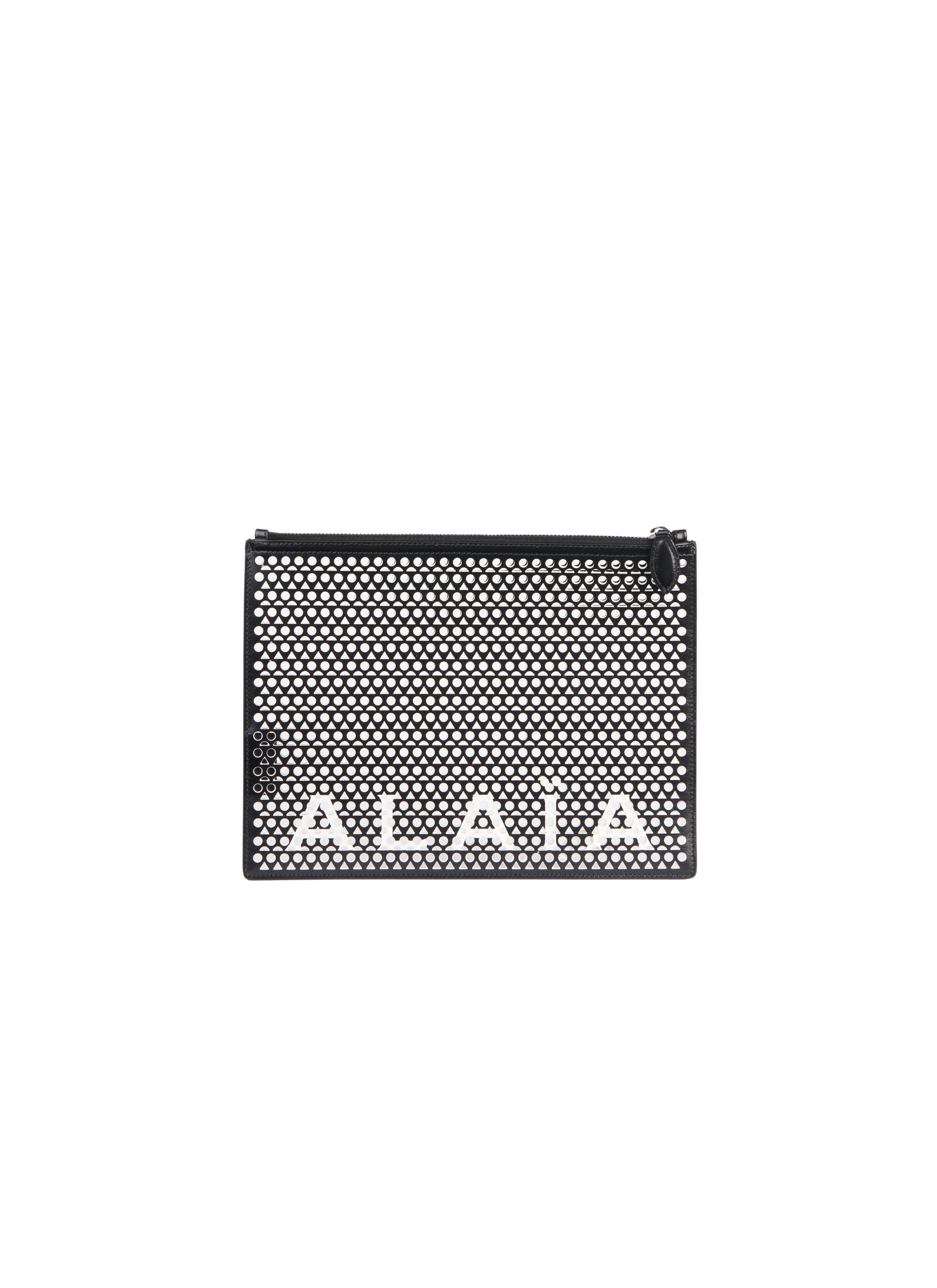 Grande pochette avec logo en cuir - Noir