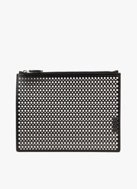 Grande pochette avec logo en cuir - Noir