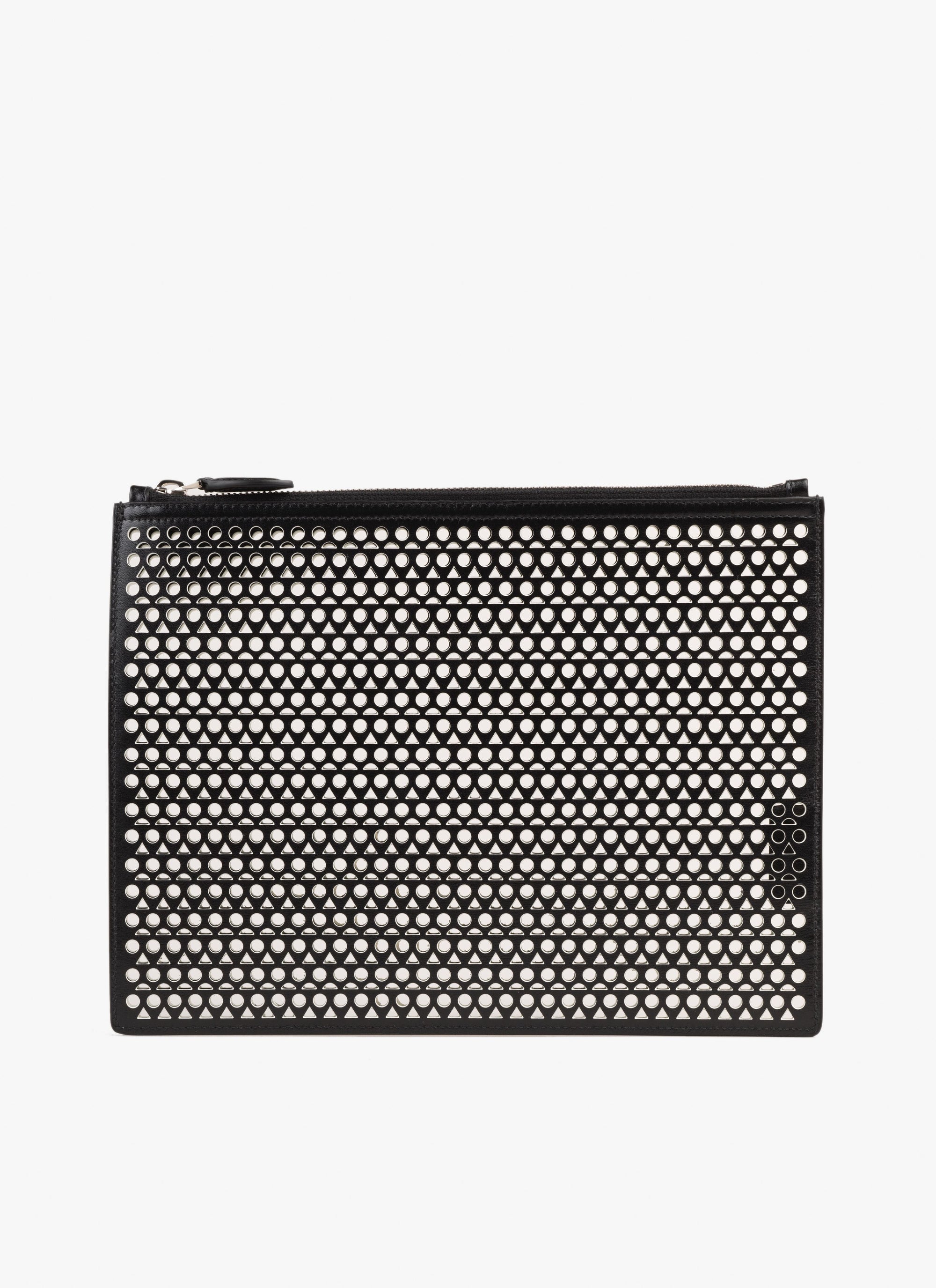 Grande pochette avec logo en cuir - Noir