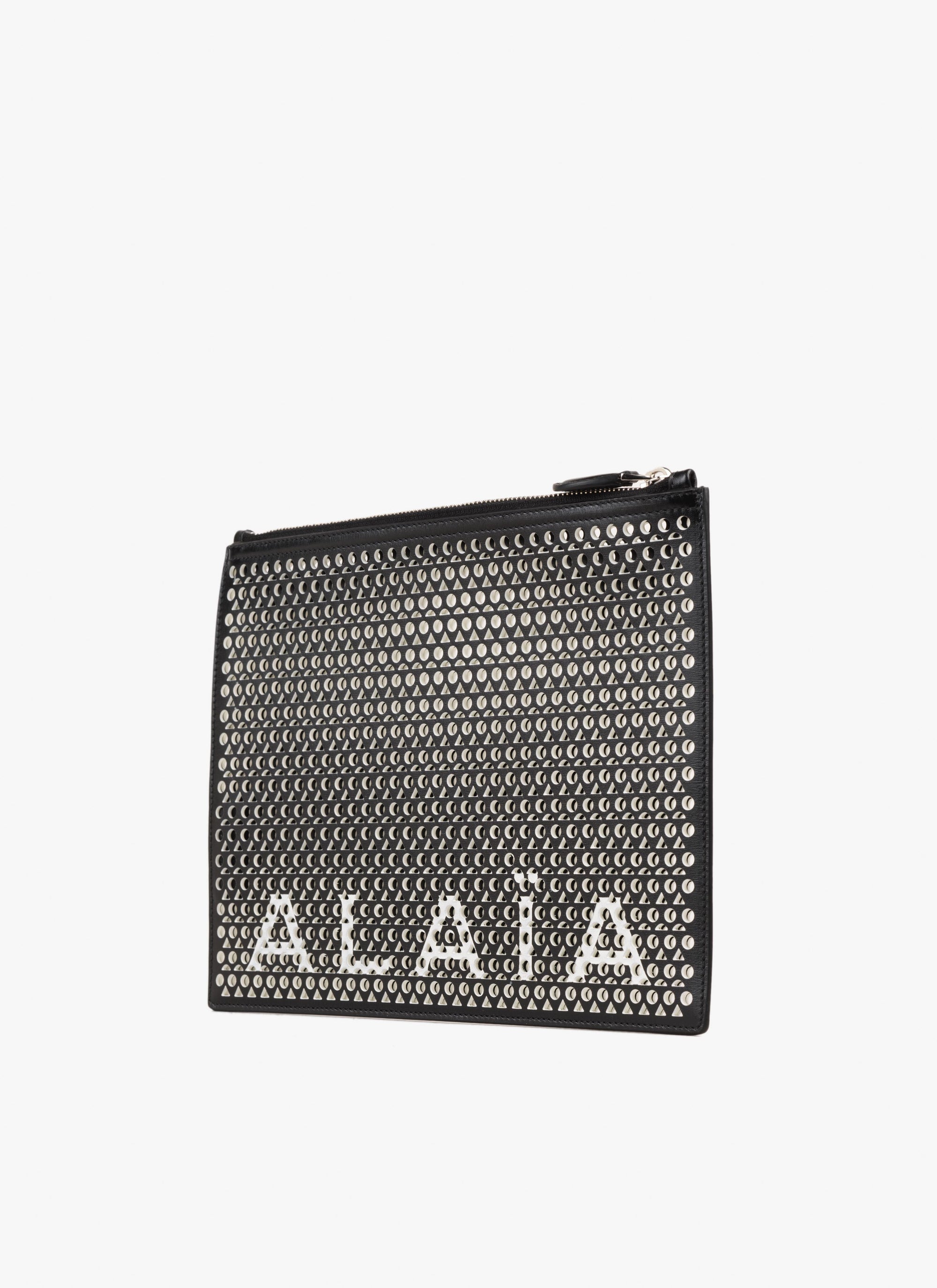 Grande pochette avec logo en cuir - Noir
