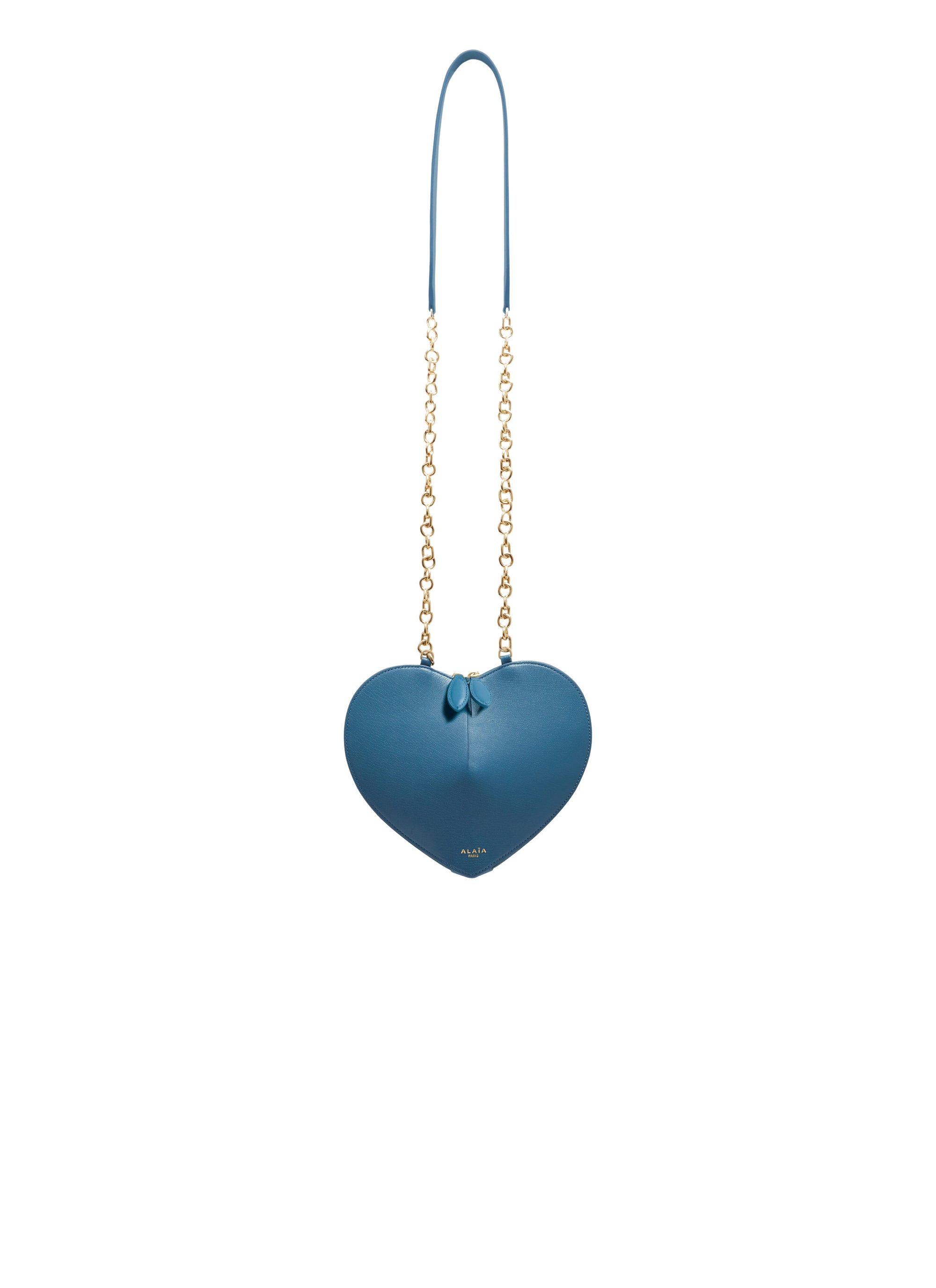 Petit sac Le Cœur à chaine en cuir brillant - Bleu Ardoise