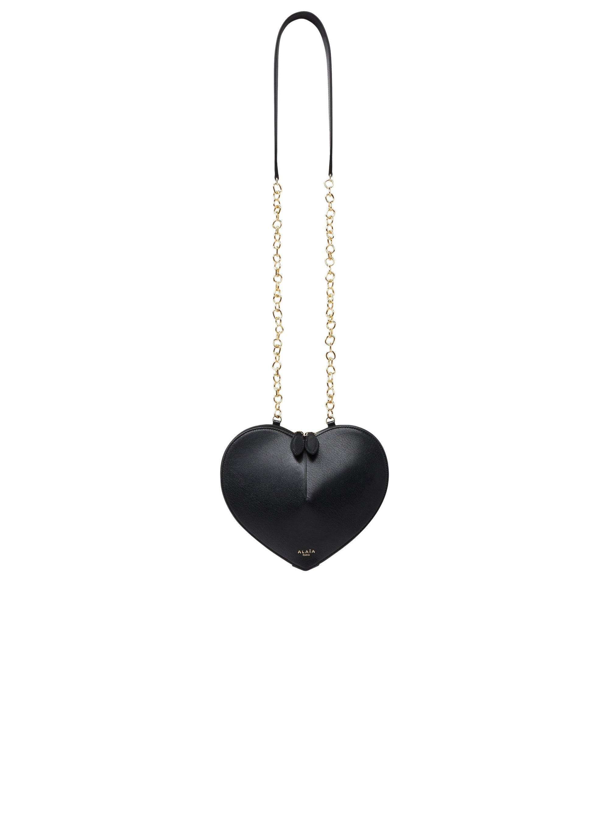 Le Cœur Small Shiny Leather Chain Bag - Black