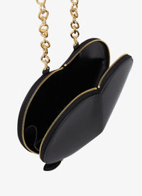Le Cœur Small Shiny Leather Chain Bag - Black