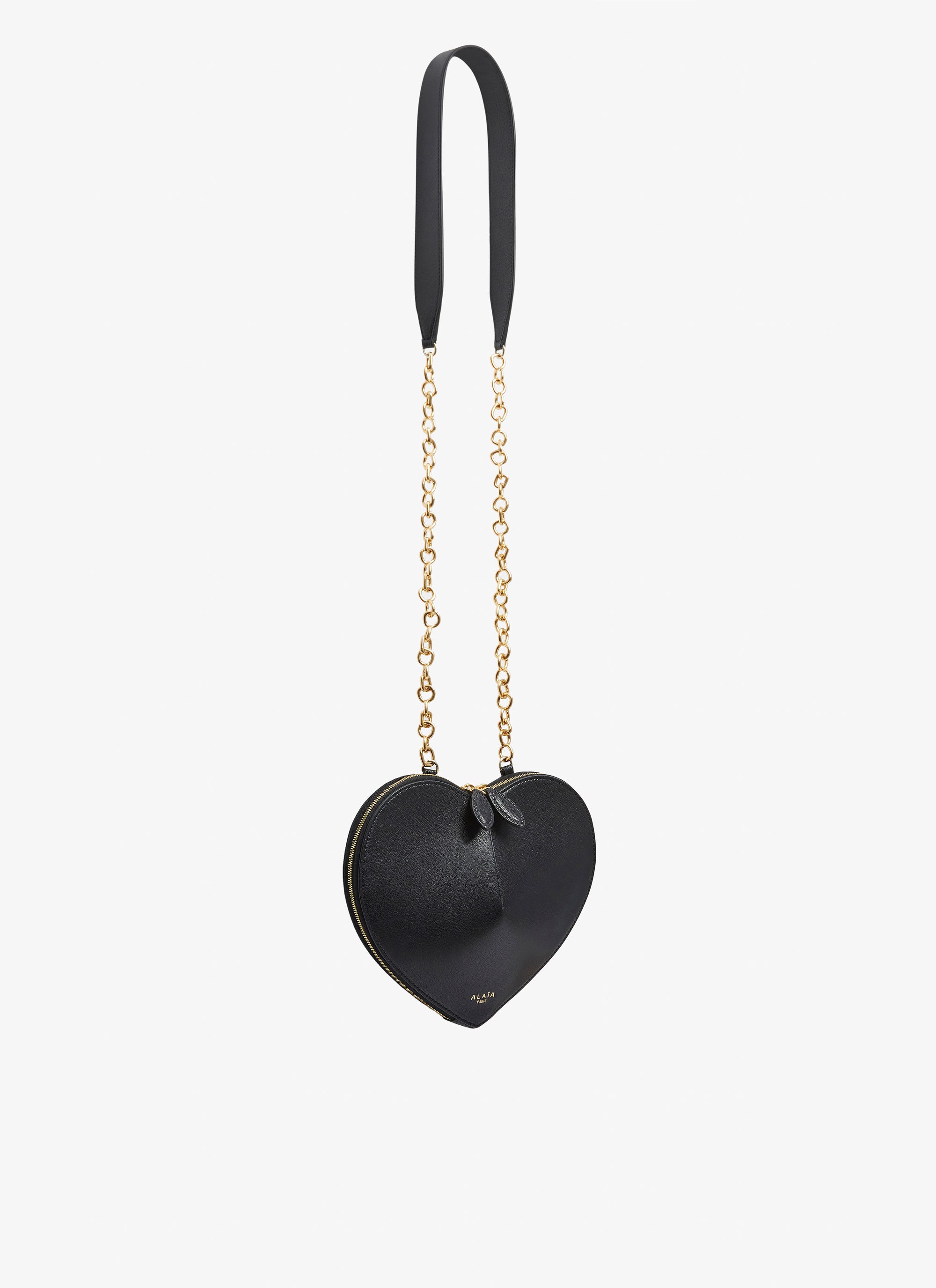 Le Cœur Small Shiny Leather Chain Bag - Black