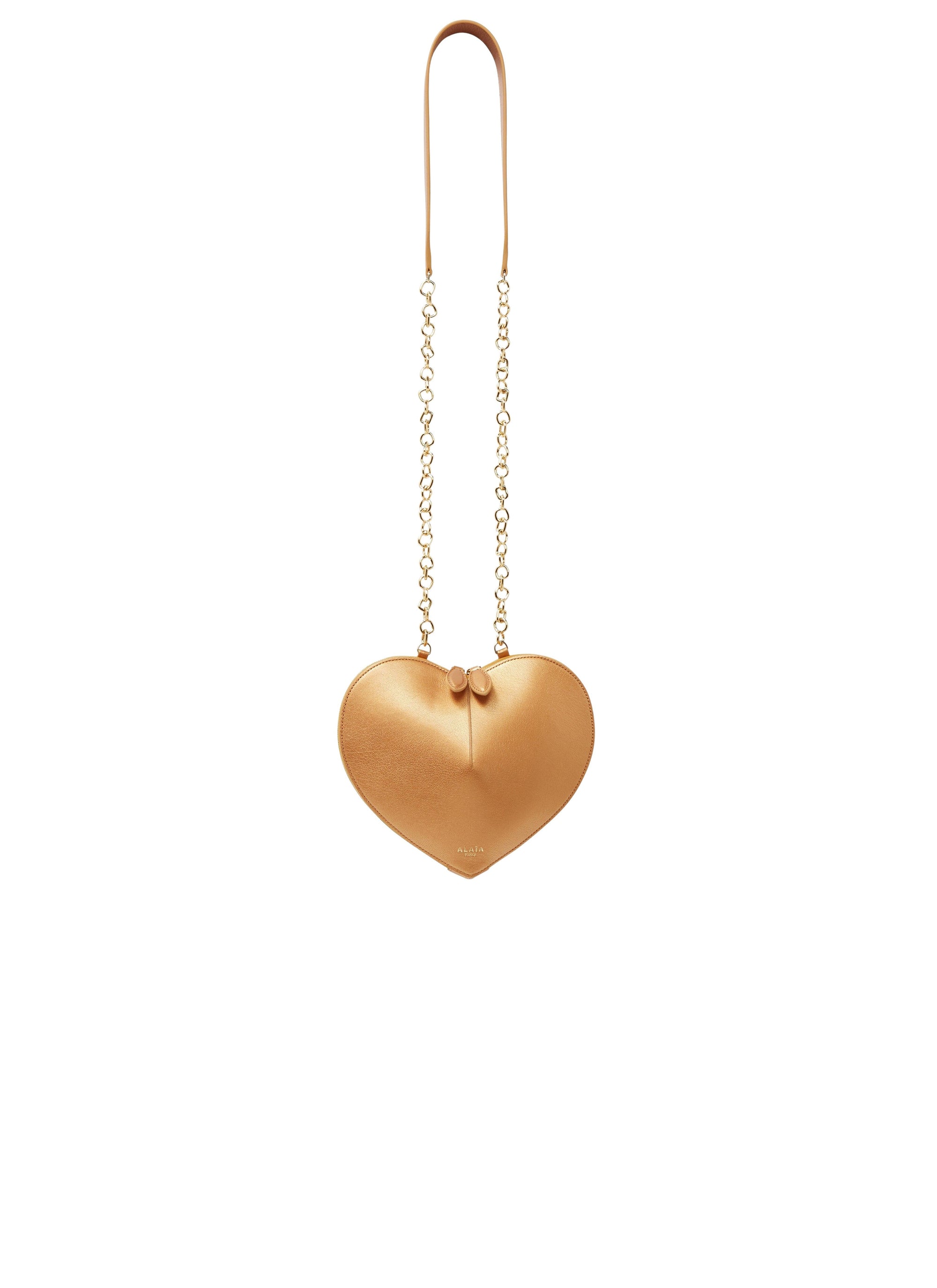 Le Coeur small metallic leather chain bag - Copper