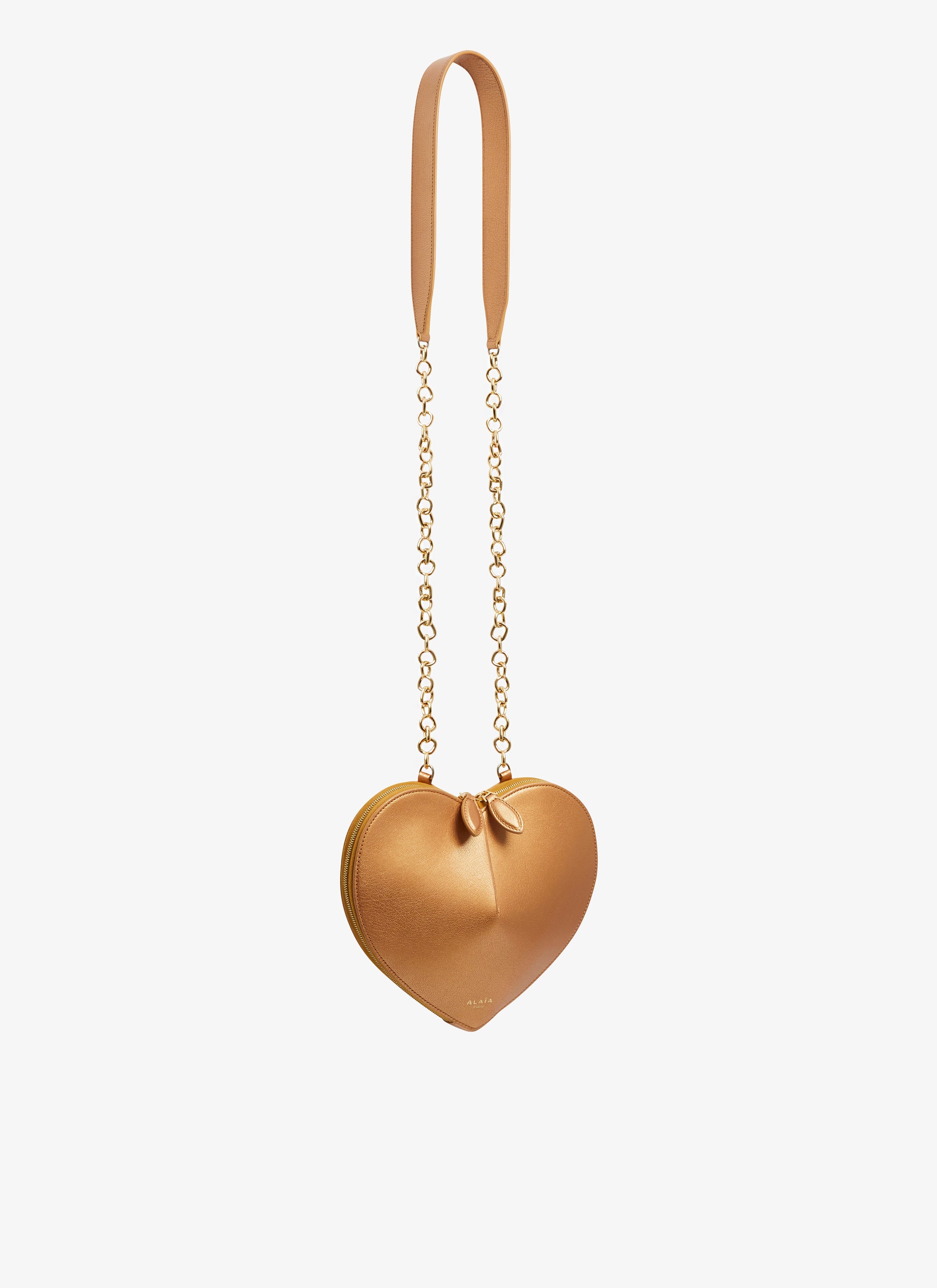 Le Coeur small metallic leather chain bag - Copper