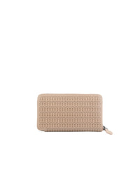 Portefeuille zippé à motif ajouré en cuir - Sable