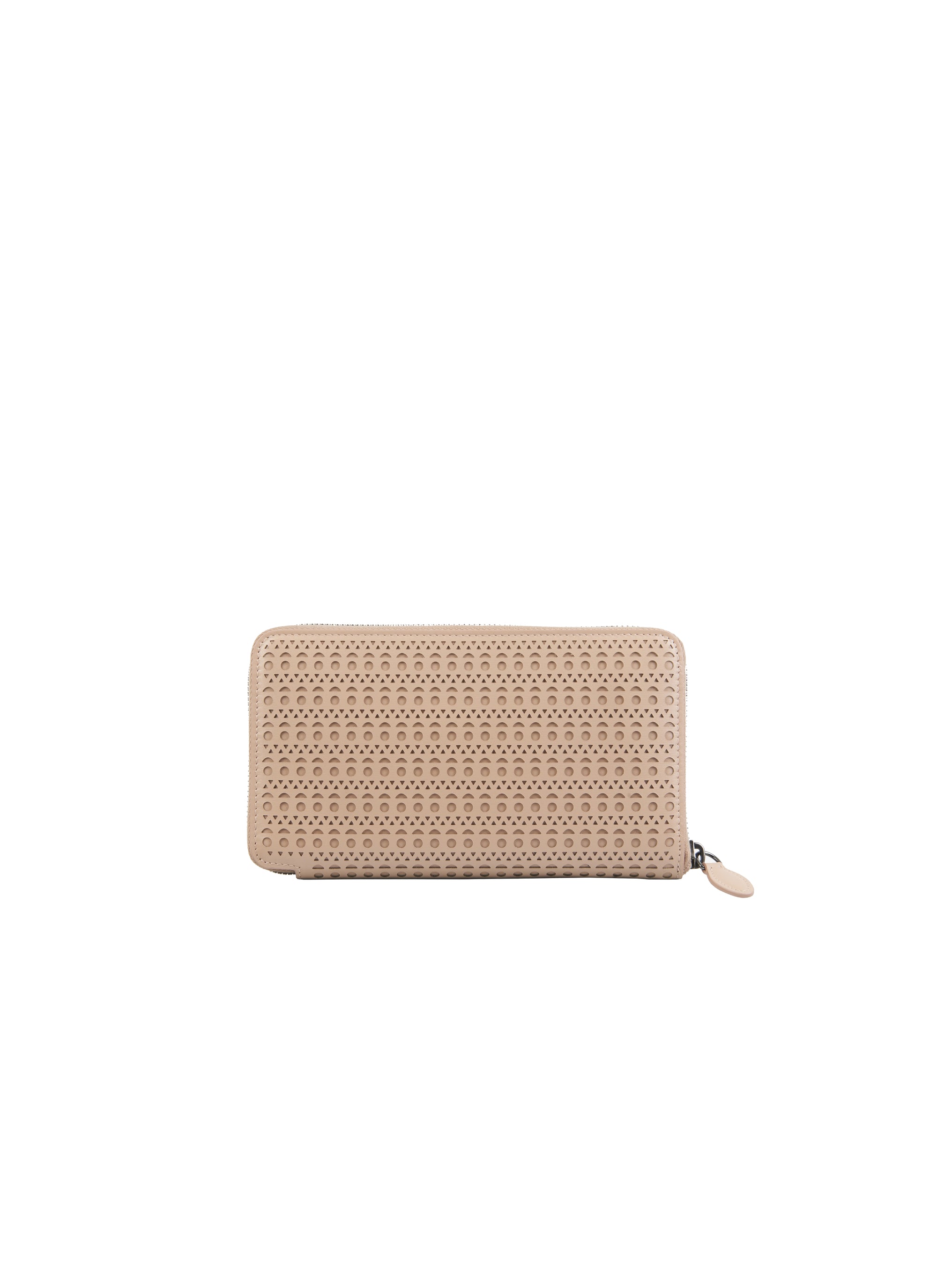 Portefeuille zippé à motif ajouré en cuir - Sable