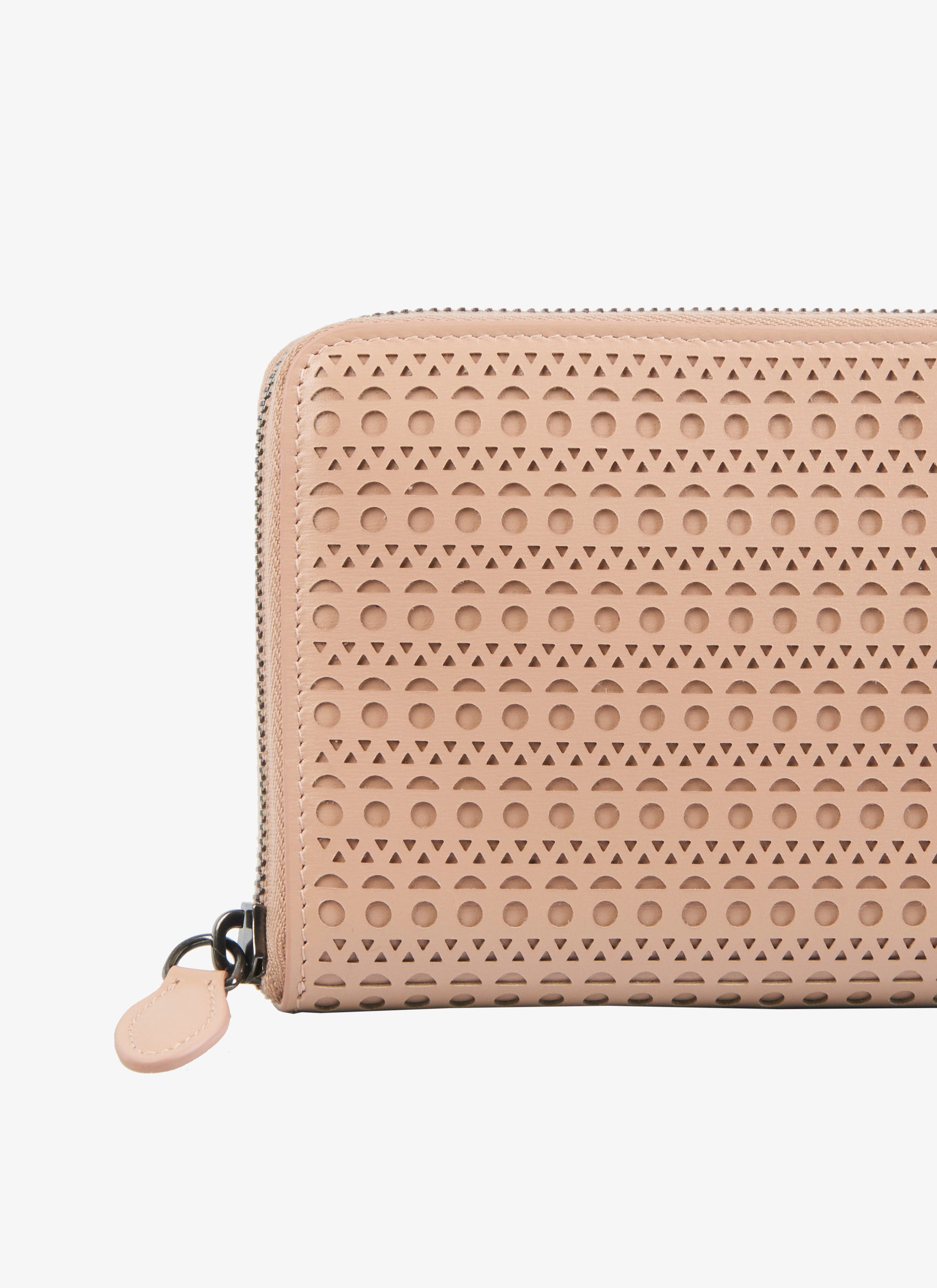 Portefeuille zippé à motif ajouré en cuir - Sable