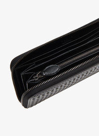 Zipped openwork wallet in leather - Black intense