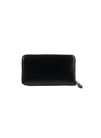 Zipped openwork wallet in leather - Black intense