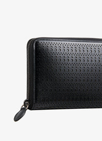 Zipped openwork wallet in leather - Black intense