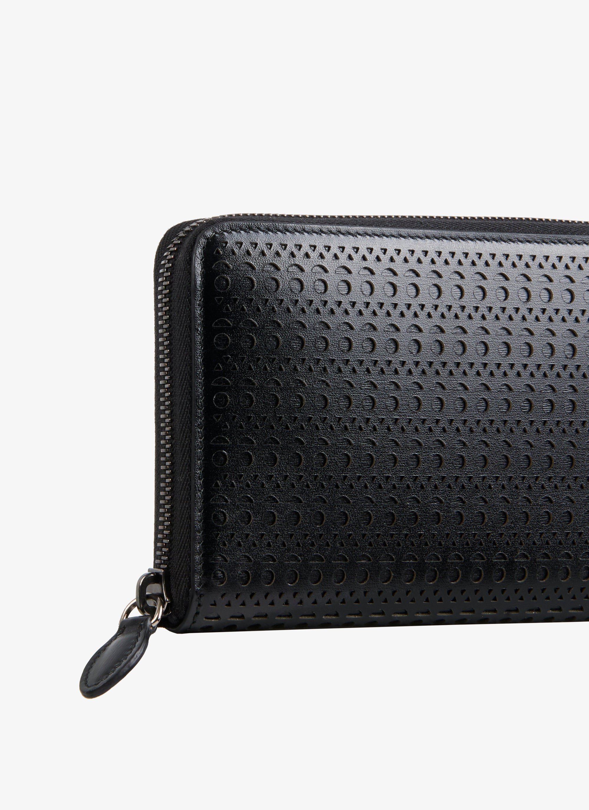 Zipped openwork wallet in leather - Black intense